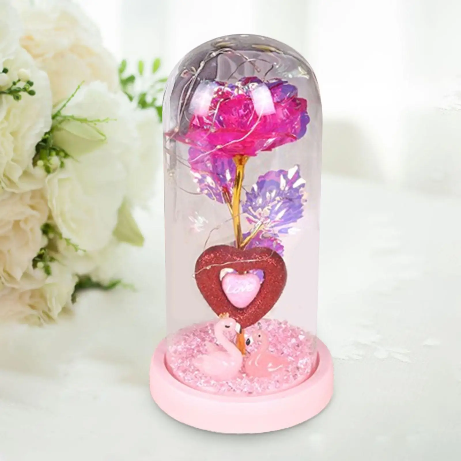 Glass Rose Flower Gift Valentines Day Decor Valentines Day Gifts for Men Eternal Birthday Gift Crafts Rose Flower in Dome Glass