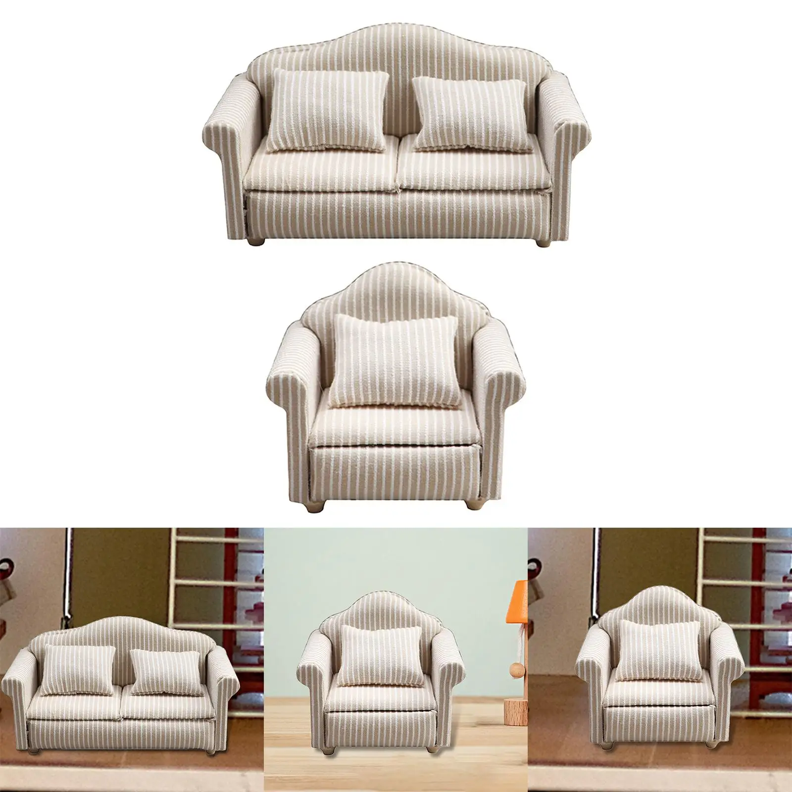 1/12 Scale Dollhouse Sofa Mini recliner Accessories Simulation with Pillow Home