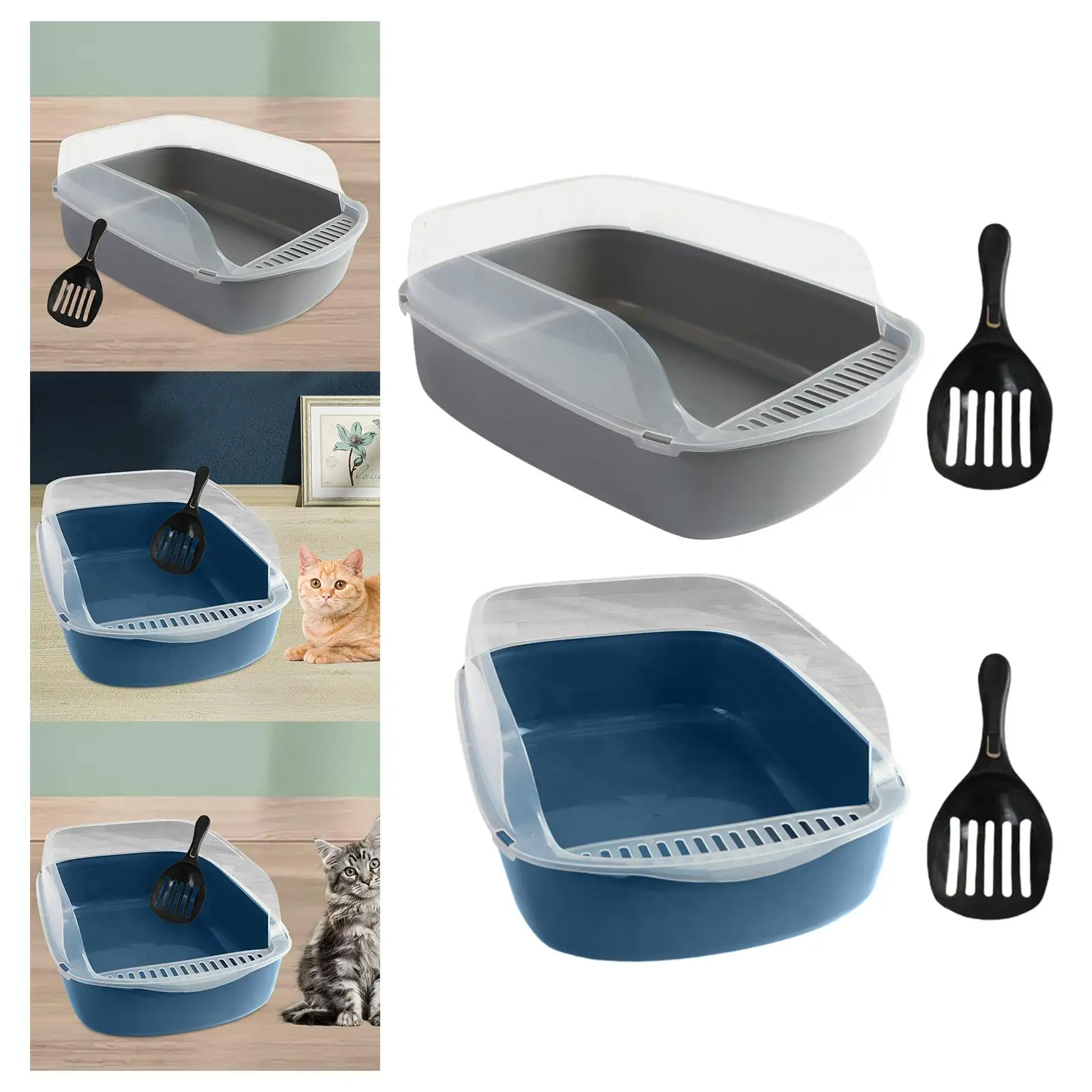 Cat Litter Box Large High Sided with Scooper Semi Closed Easy to Clean Cats Supplies for Medium Large Cats Rabbit Small Animals