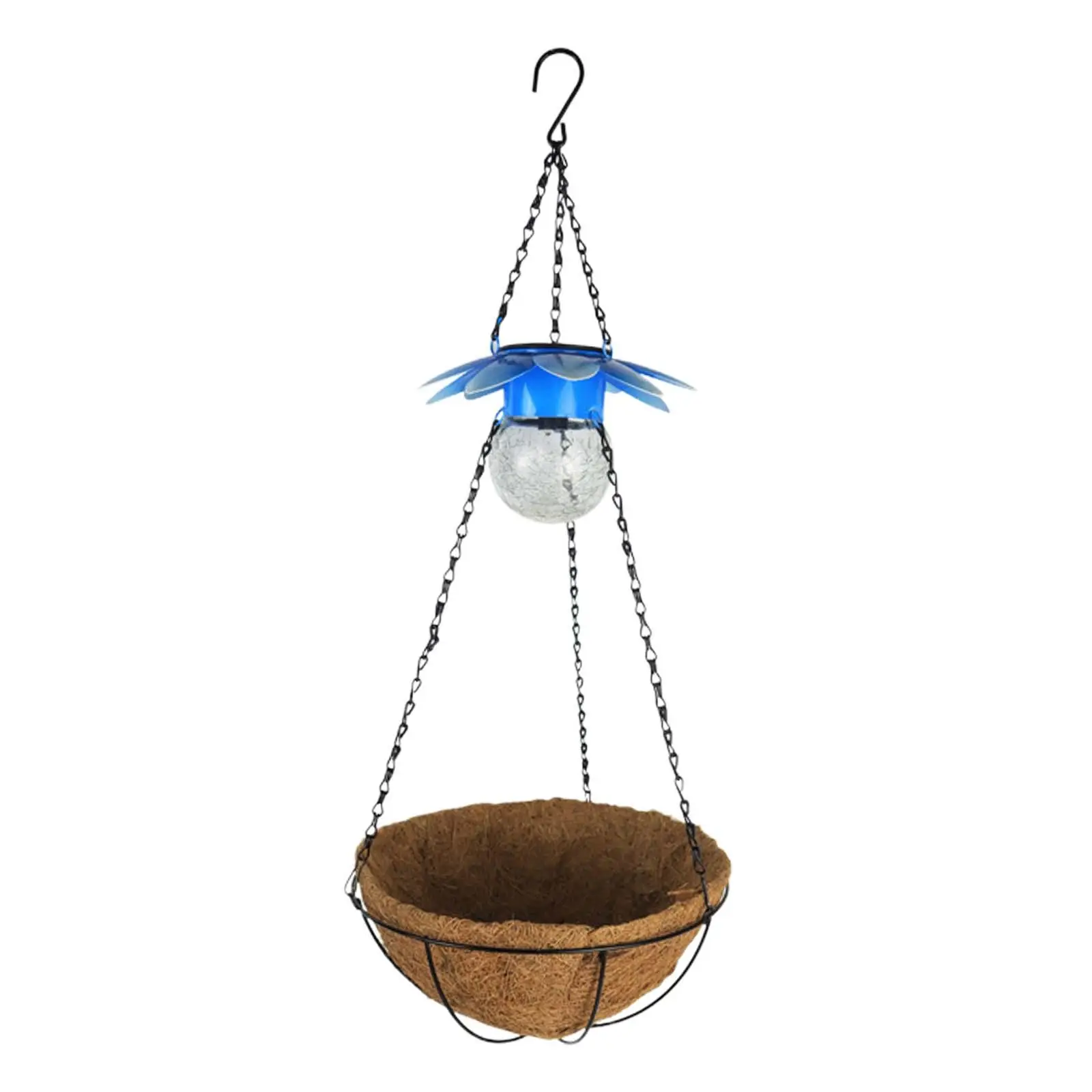 Round Wire Plant Holder with Coconut Coir Liner Solar Hanging Basket Lights for Garden Patio Balcony Outdoor Indoor