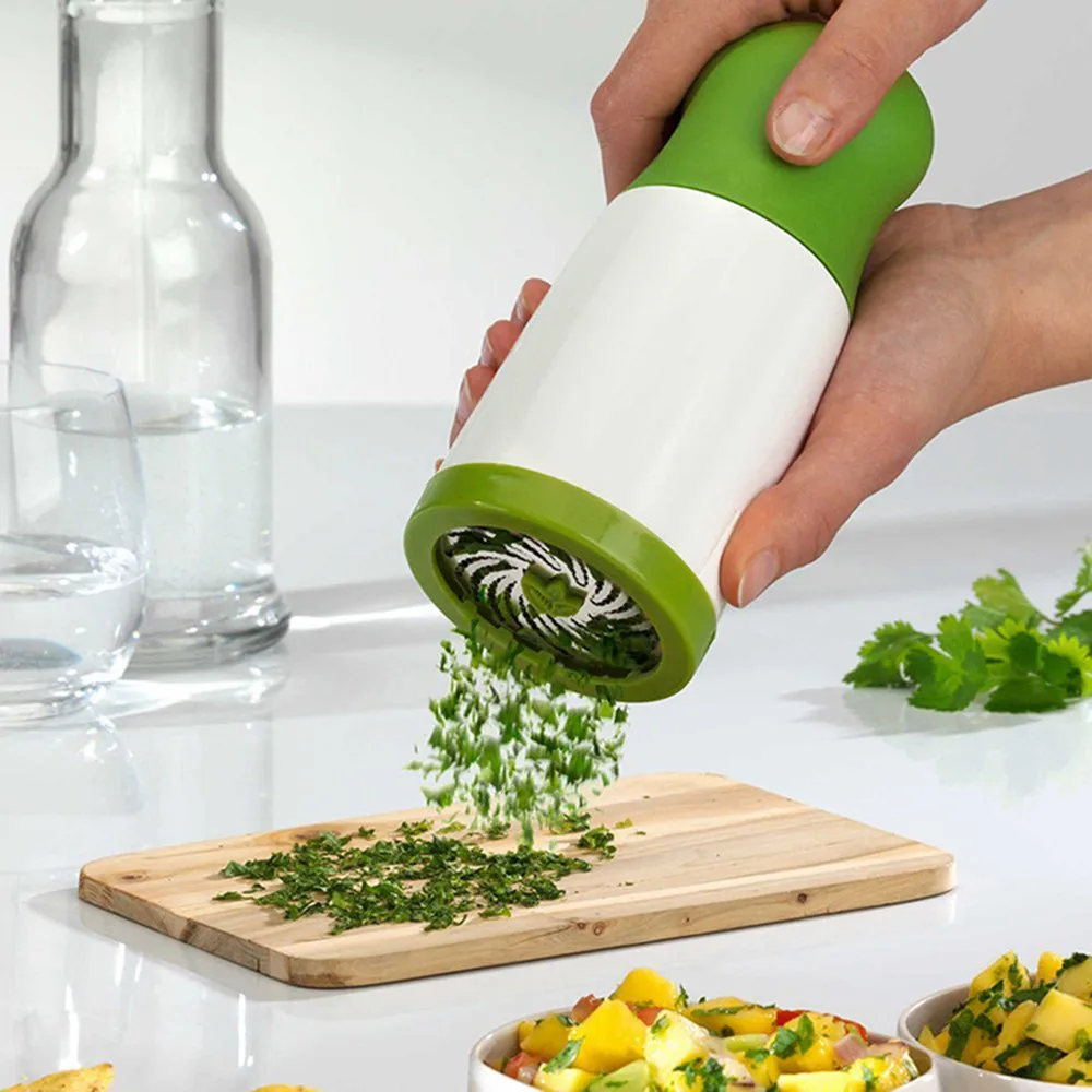6-in-1 kitchen gadget: herb grinder, garlic press, spice mill, vegetable cutter, and more