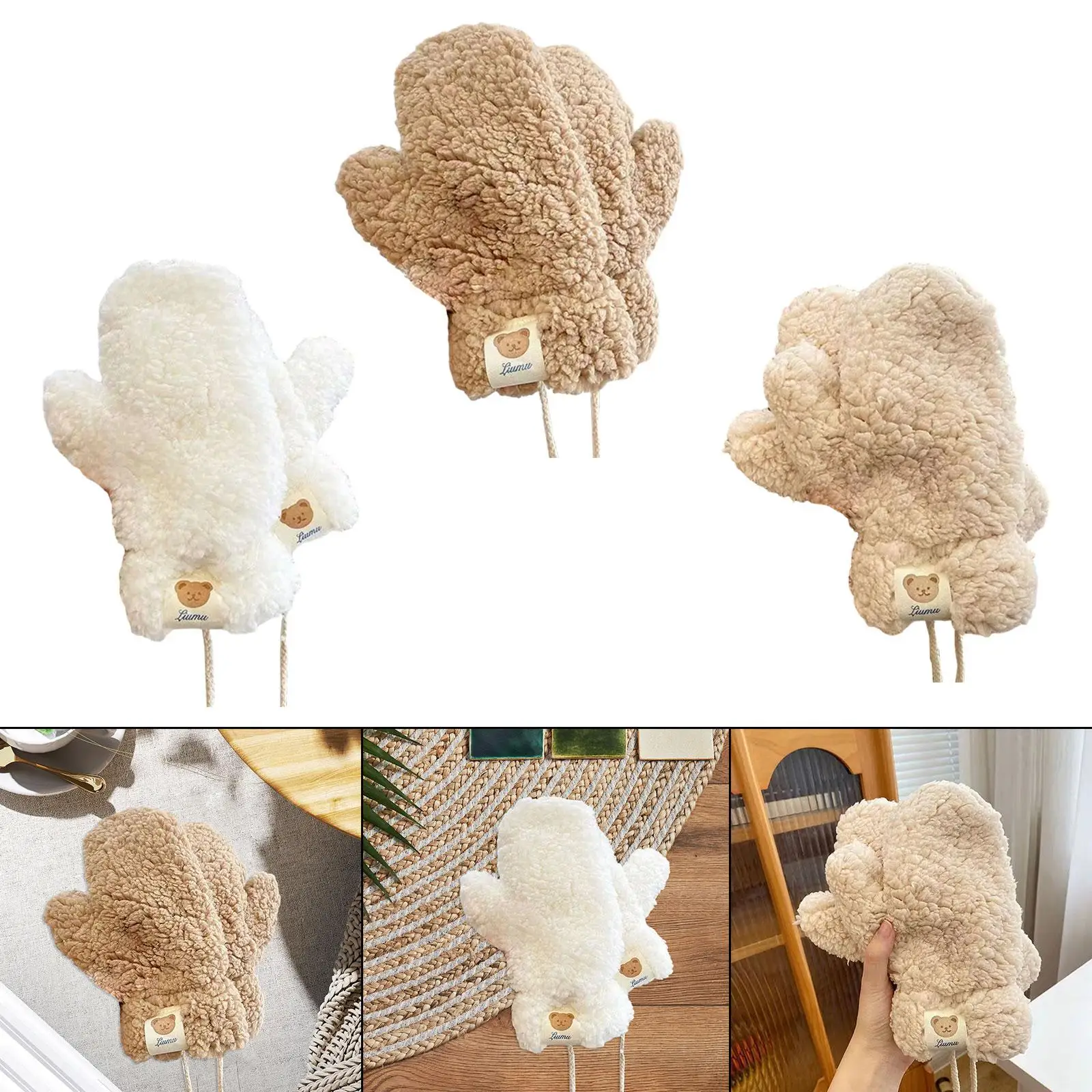 Cute Bear Gloves Thickened Fashion Fingerless Gloves for Girls Teens Outdoor