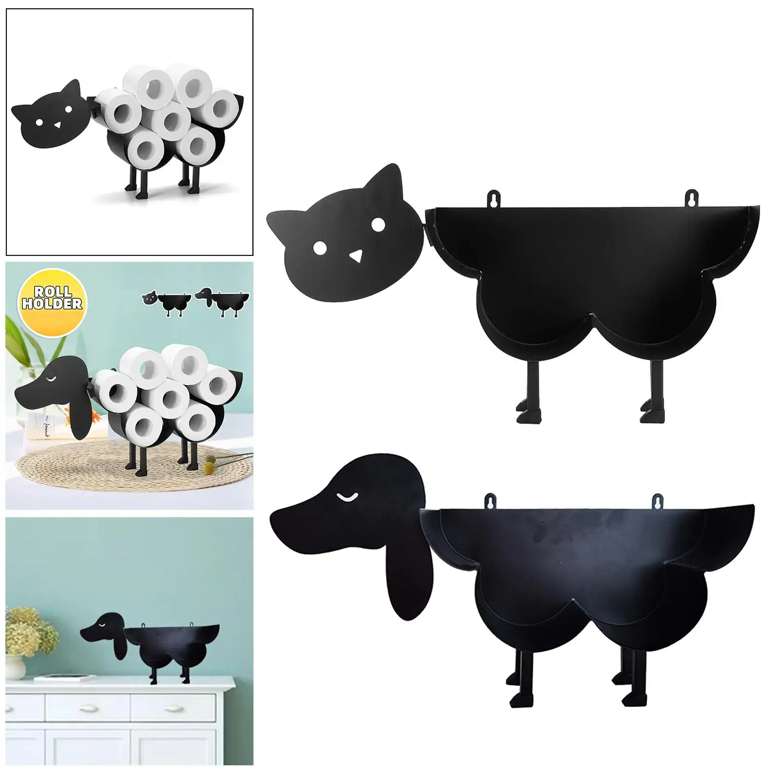 Black Animal Shape Toilet Roll Holder Paper Rack Roll Paper Towel Holder Stand Bathroom Home Storage Freestanding Ornaments