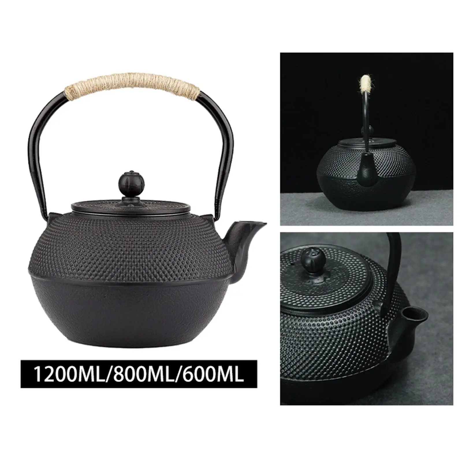 Cast Iron Teapot Tea Kettle Easily Clean Kitchen Decoration Gift Handle Wrapped with Rope Anti Scalding