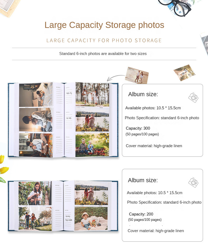 Linen Cover Photo Album Holds 200-300 Photos