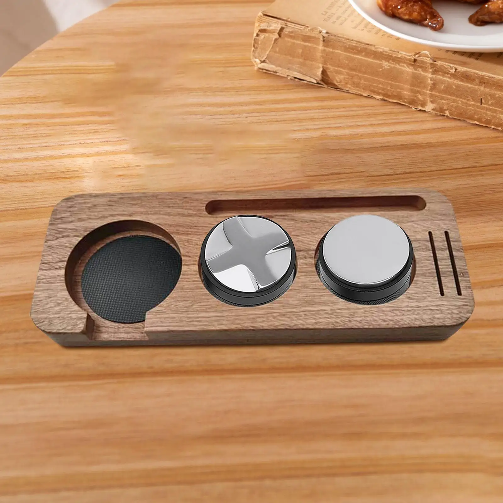 Espresso Tamper Stand Portable Wooden 3 Hole Non Slip Coffee Portafilter Holder for Kitchen Restaurant Office