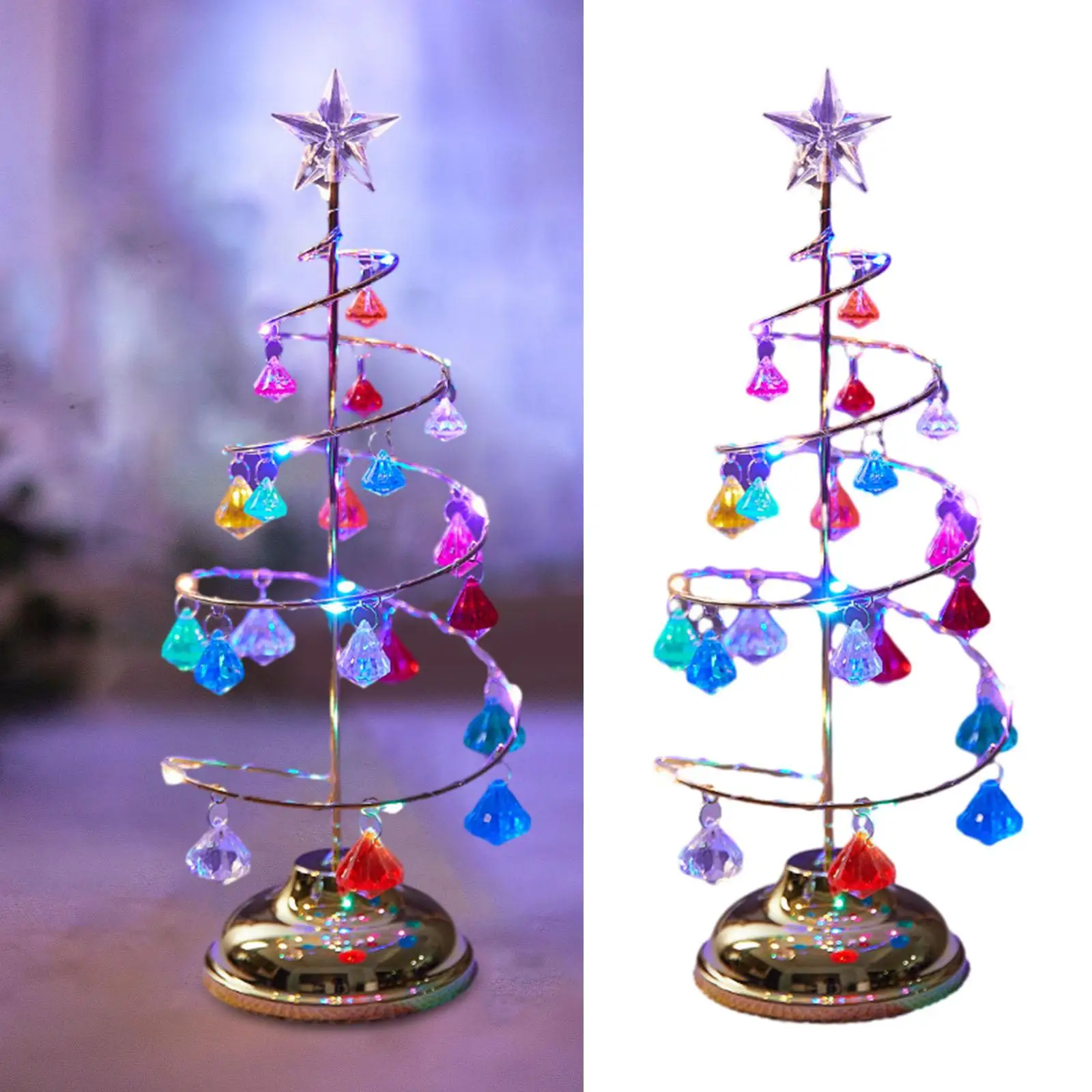 Crystal Spiral Christmas Tree Lamp Bedside Lamp Decoration Christmas Tree Lamps Ornament for Bedroom Party Xmas Winter Home