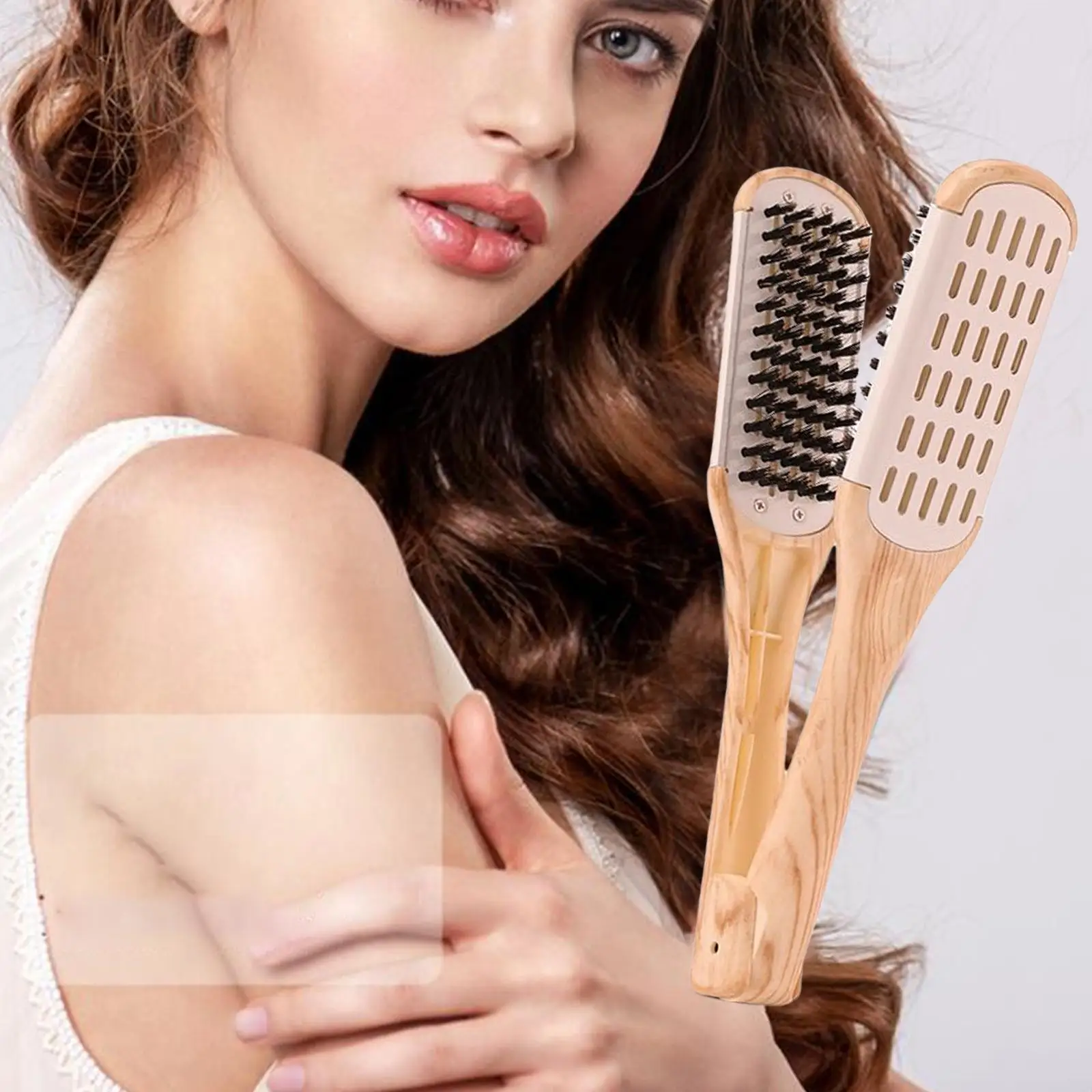 Hair Brush Comb Straightener Straightening Bristle Wooden Handle Professional Hair Styling Tool for Salon Home Hair Style Travel