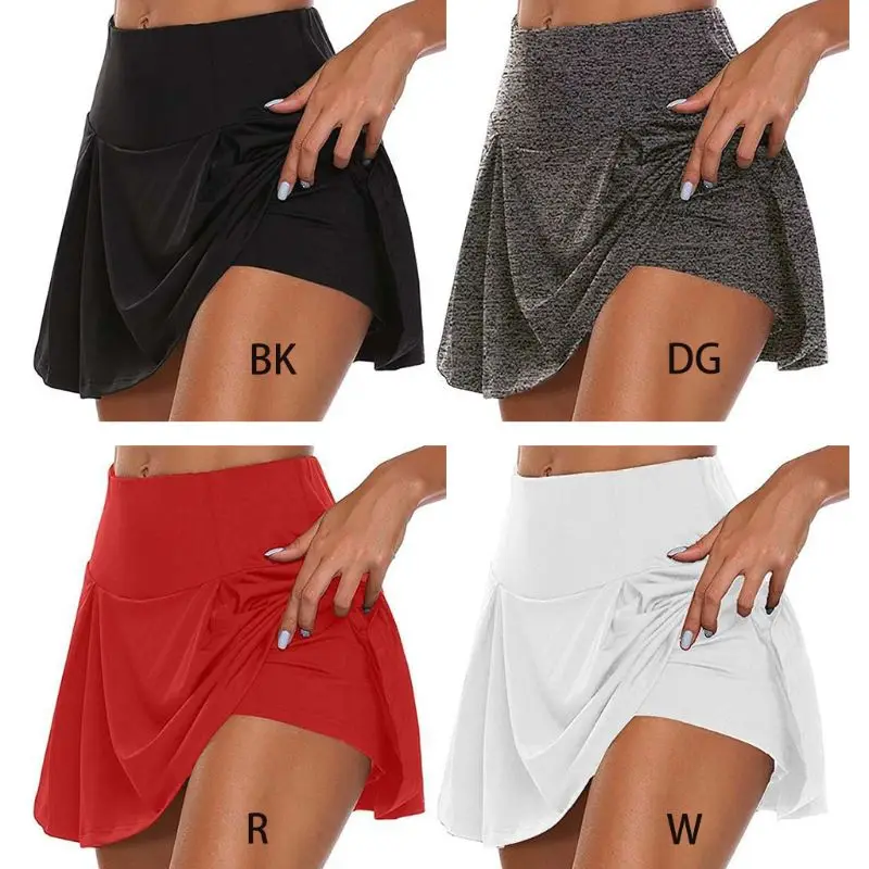 Women Athletic Tennis Golf Sports Trousers Skirt 2-In-1 Stretchy Running Leggings Skorts Solid Color Active Shorts S-5XL tartan skirt