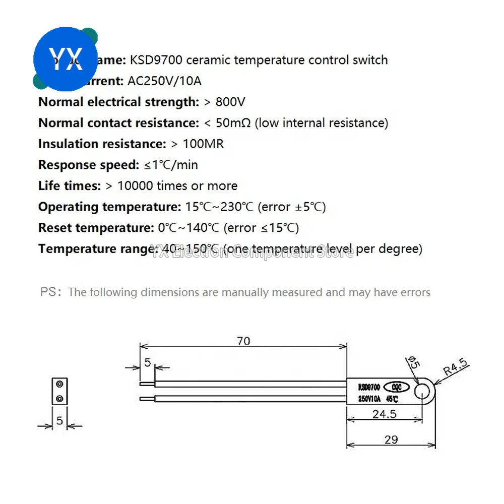 1 Stück ksd9700 10a Keramik-Thermistor-Temperatur regler für 12V/24V DC-Spannungs bereich und Präzisions temperatur regelung – Detail 2
