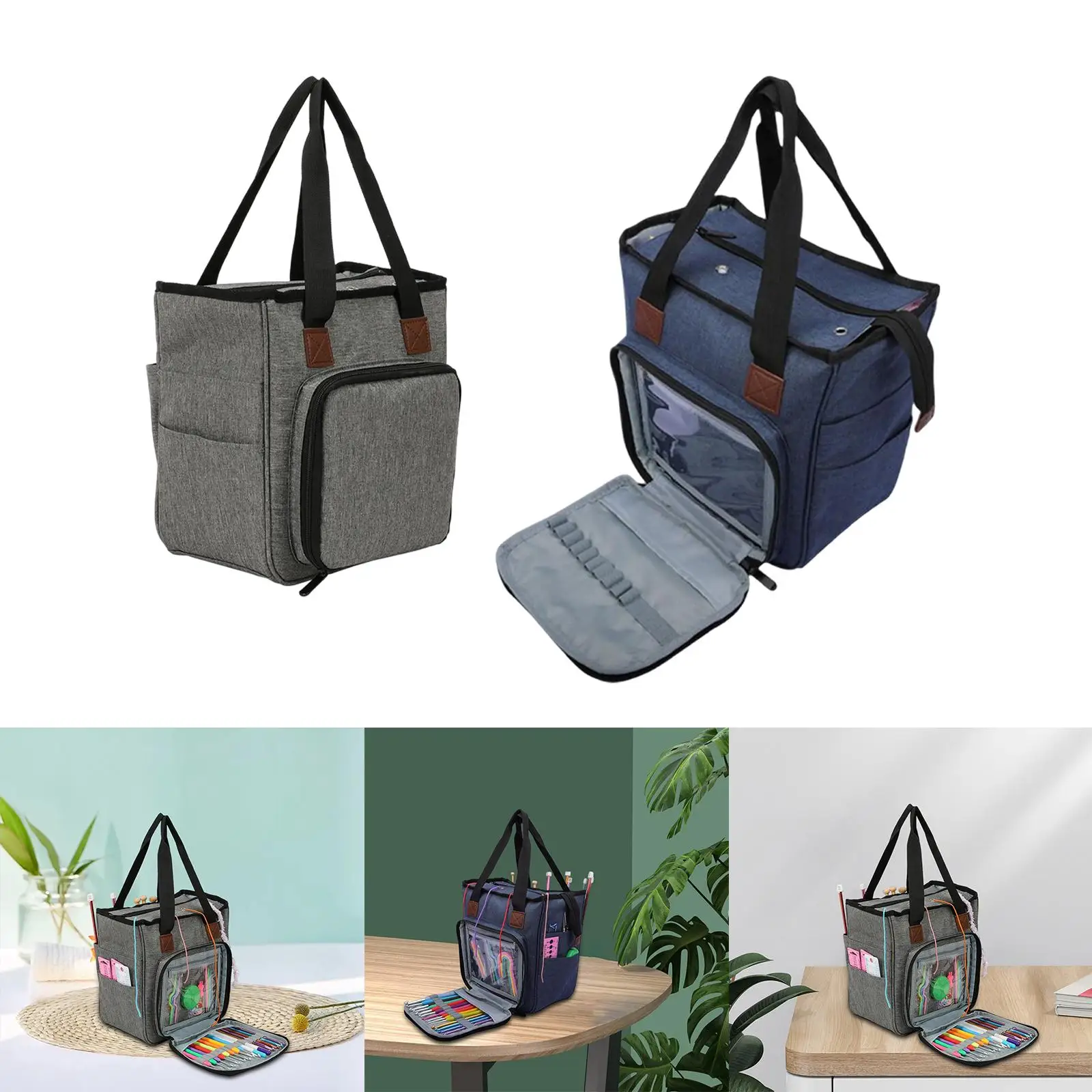 Portable Knitting Bag Organizer Carrying Storage Bag Pouch Tote for Manuals Thread Yarn Sewing Accessories Travel Household