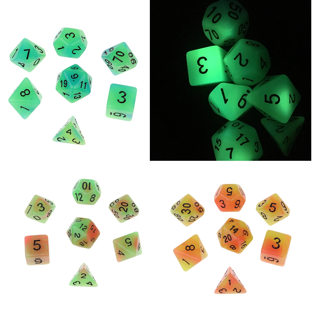 7pcs/set Luminous Dice D4-D20 Polyhedral Dice for DND RPG MTG Board Games #2 