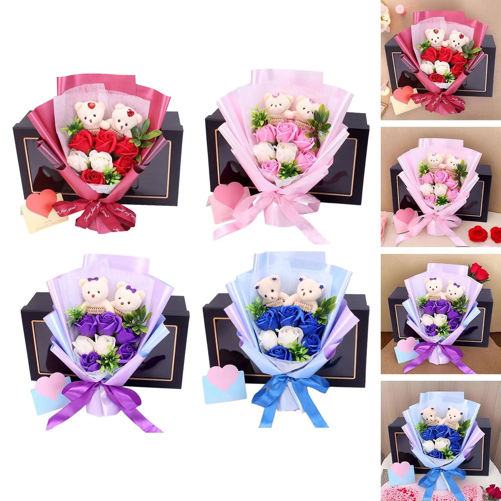 Rose Flower Bouquet Valentines Day Decor Photo Props Display Art Floral Arrangement Scented for Indoor Outdoor Party Men