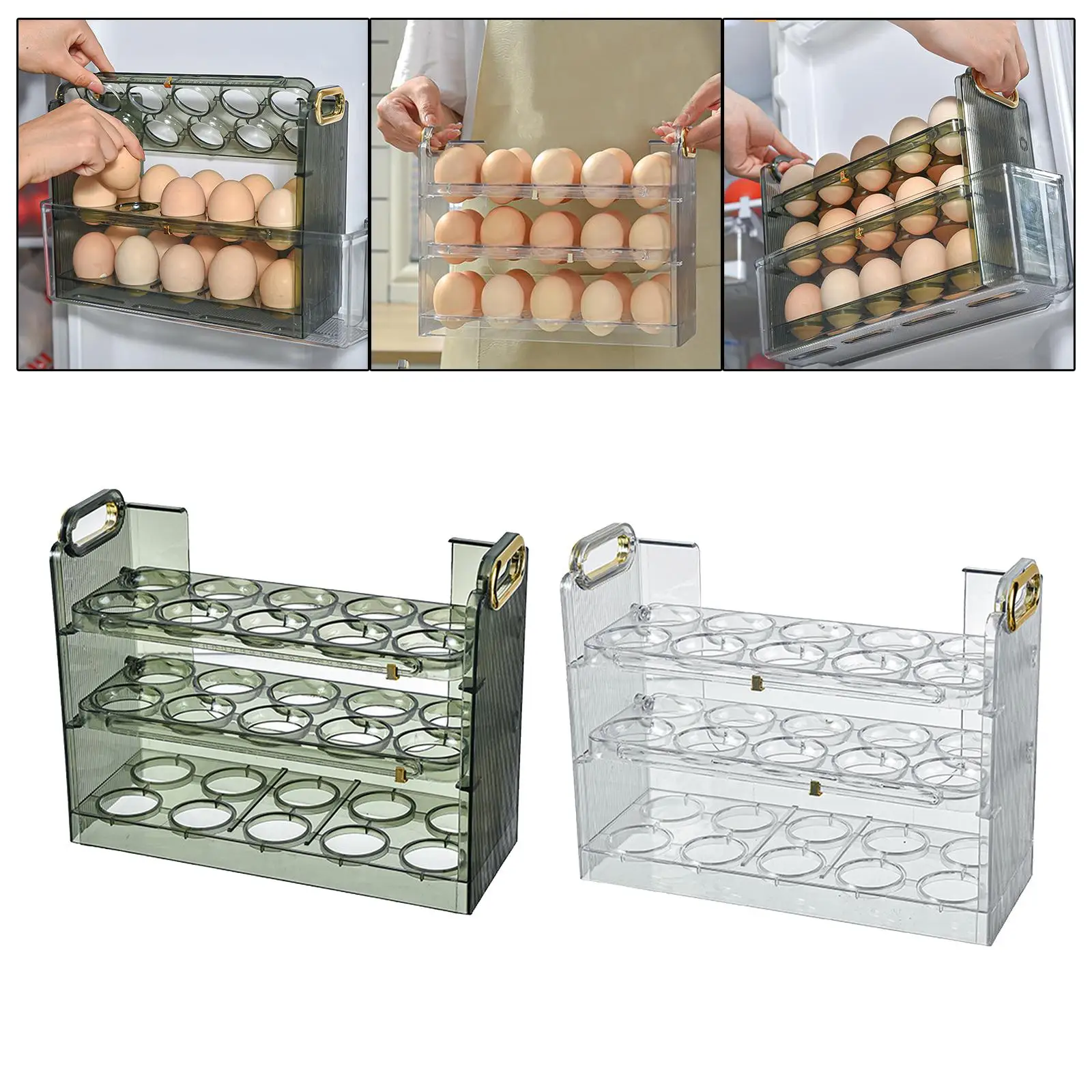 Side Door Egg Tray 3 Layer 30 Grids Egg Container  Storage Rack Food Grade