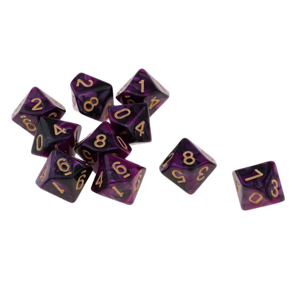 10pcs Standard Opaque Ten Faceted D10 Square Dice With Number