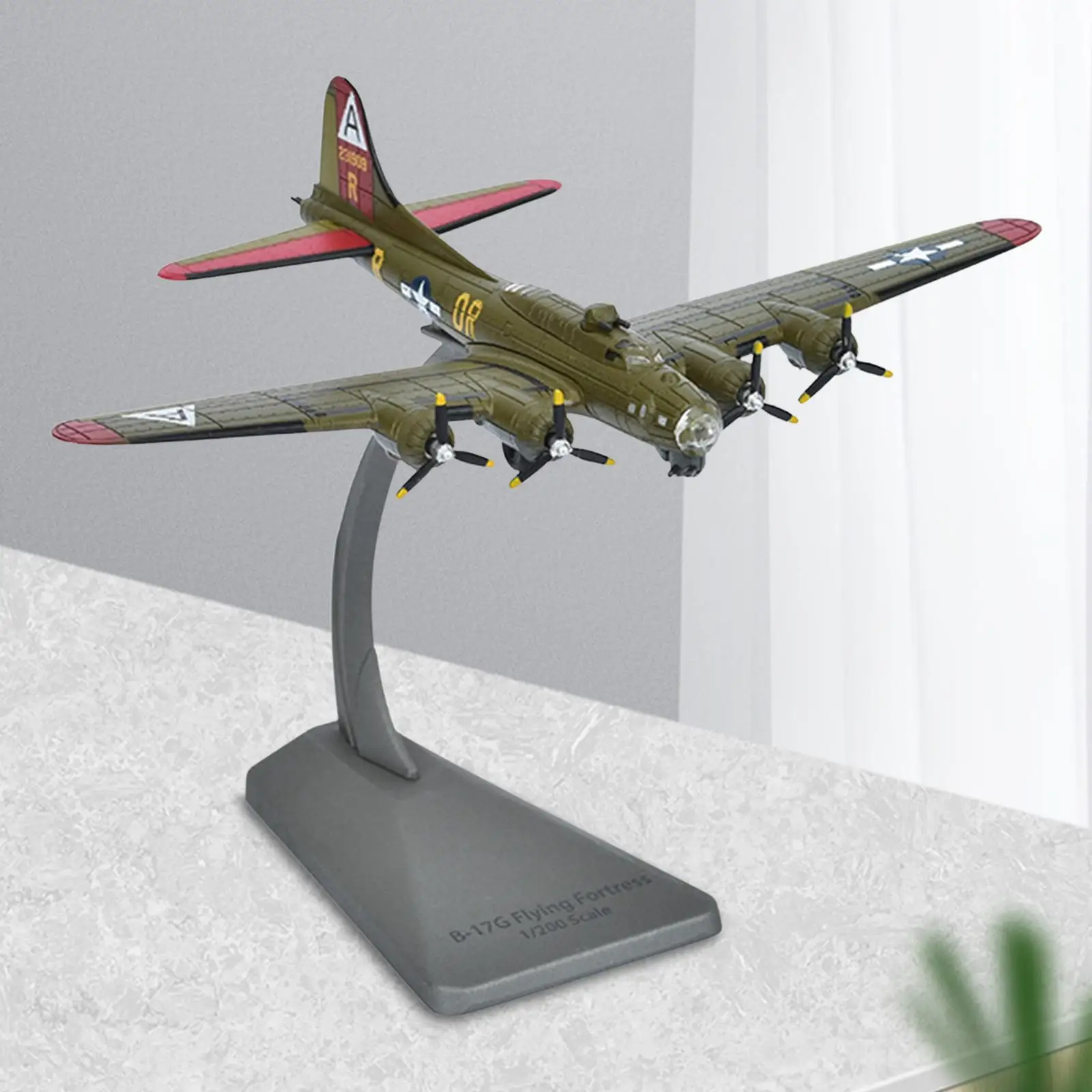 Alloy 1/200 B 17 Fighter Diecast Model Gift Desktop Decoration Retro Plane Model with Display Stand for Bar Home Shelf