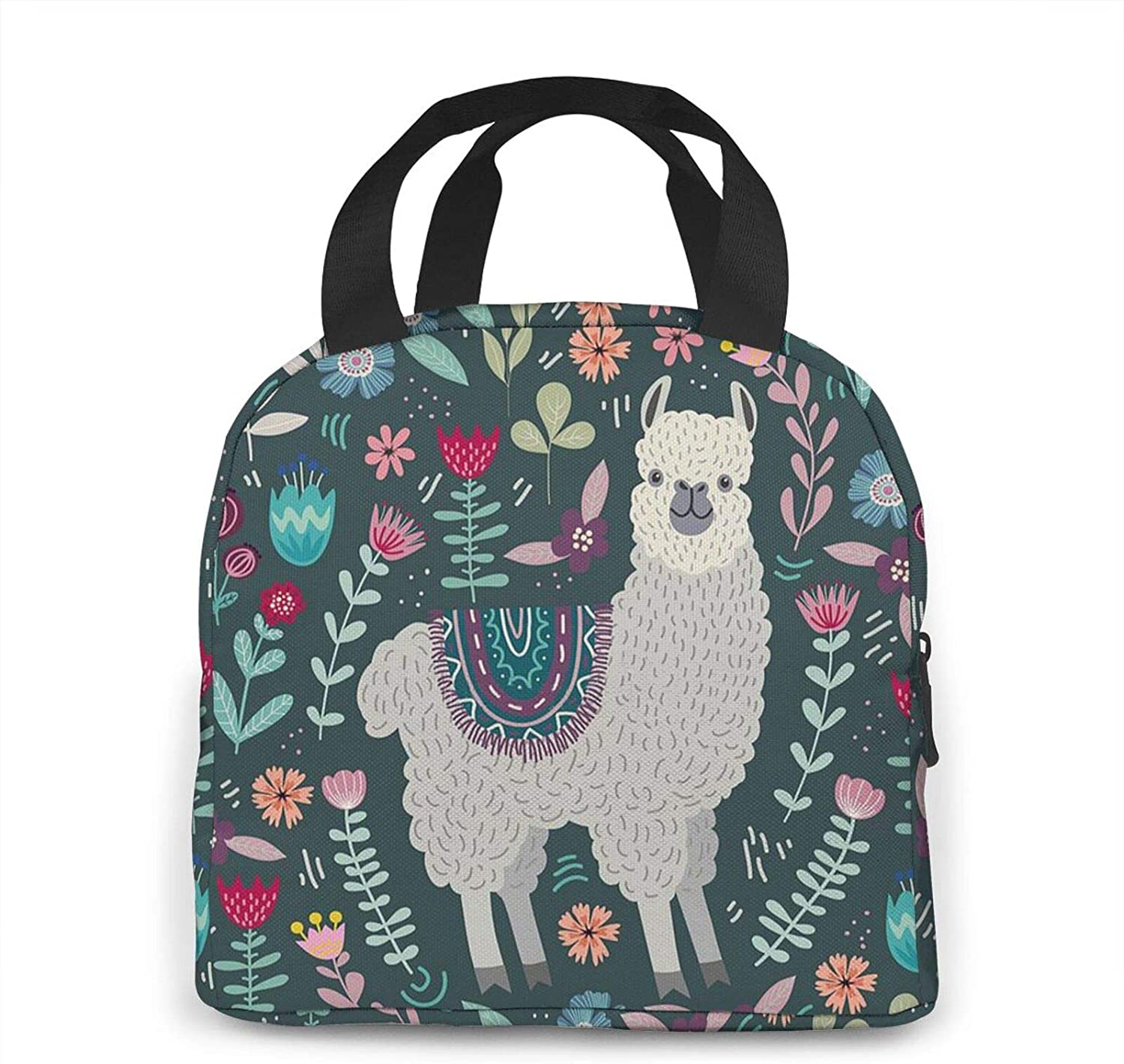 saco de almoço de llama floral para mulher isolado lancheira com bolso frontal para trabalho reutilizável refrigerador sacola para piquenique caminhadas praia