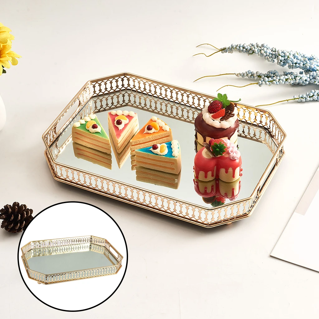  Makeup Mirror Decorative Mirrored Tray Vanity  Storage Decor