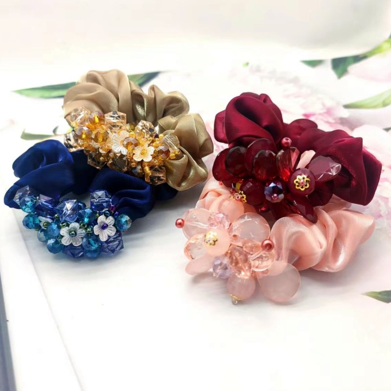 Sternenhimmel-Organza-Haargummis, elastisches Haarband, Blumen-Scrunchies, hochwertiges Haargummi für Damen, Hochsteckfrisur, Kopfschmuck – Detail 5