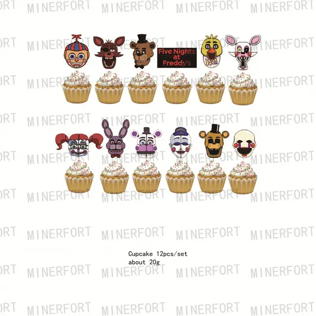 Five Nights at Freddy Party Supplies Set, Banner, Balloons, Hanging Swirls, Cake Topper, Cupcake Toppers, Five Nights at Freddy Party Decorations