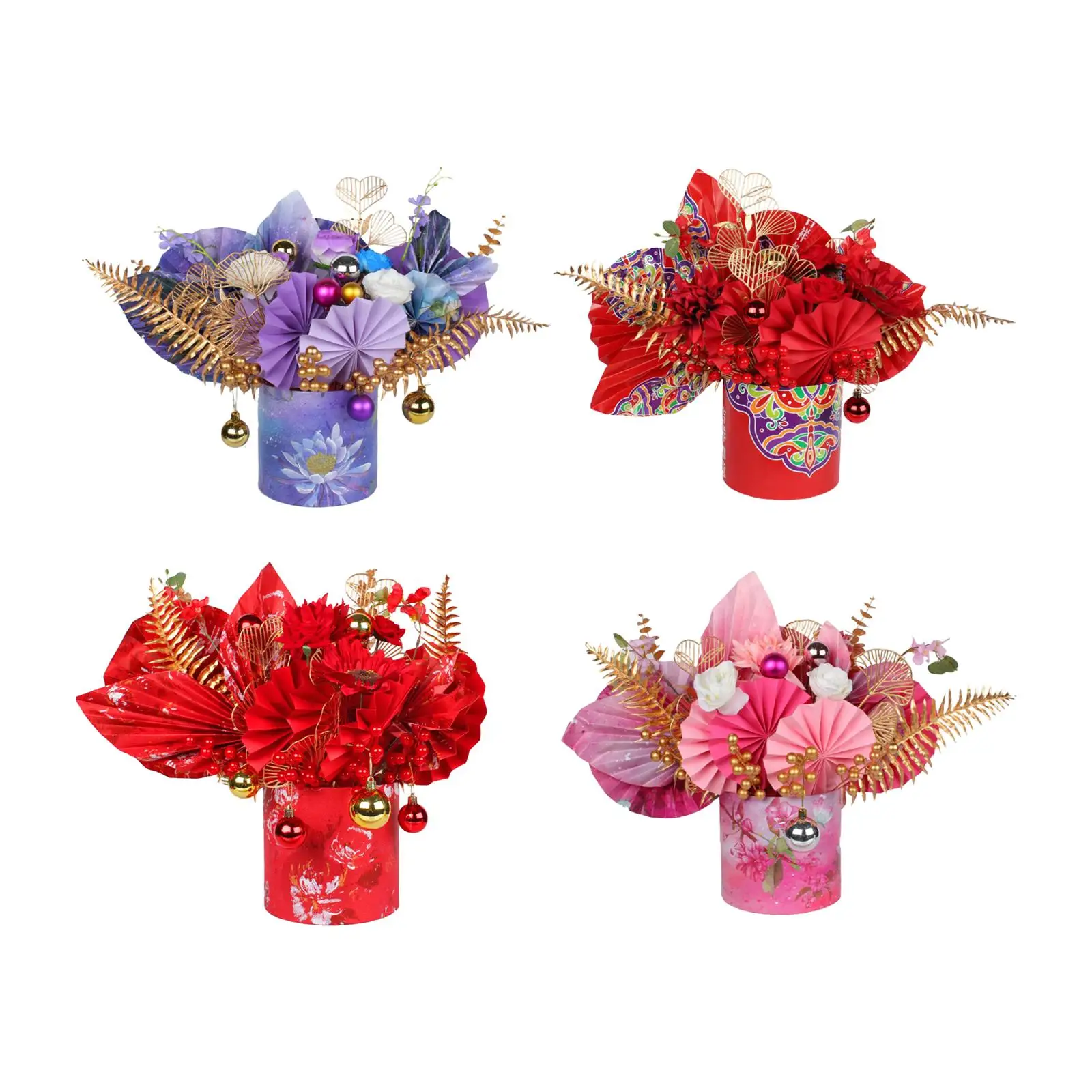 Chinese New Year Decoration Spring Festival Artificial Flowers Bouquet Charms Feng Shui Flower Blessing Bucket for Home Decor