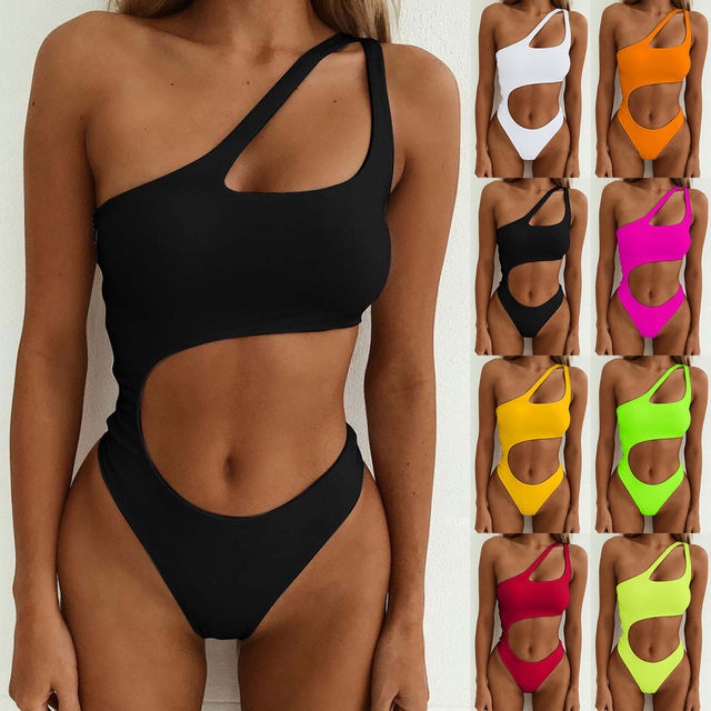 Daznico Womens Swimsuits Women PC One Shoulder Solid, 53% OFF