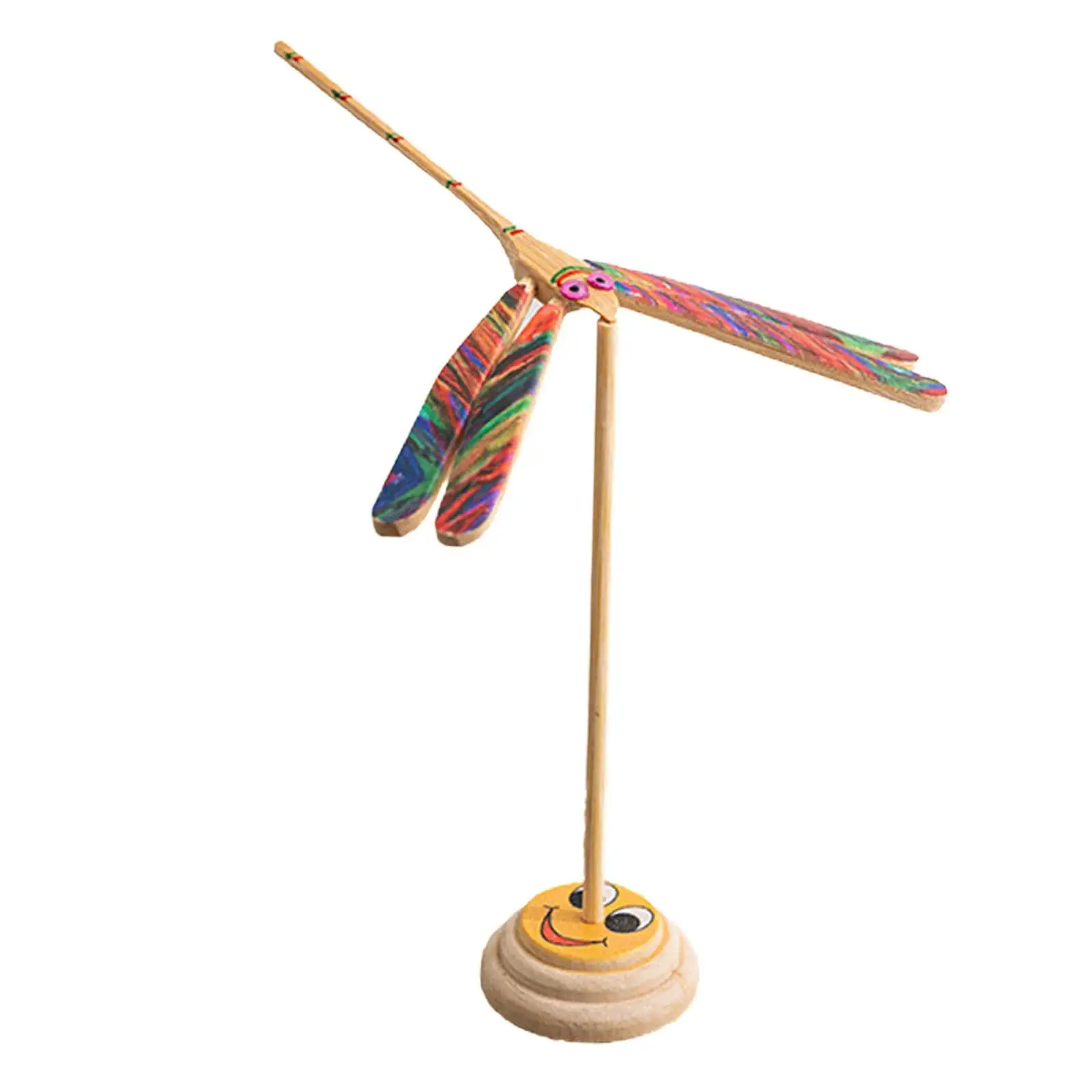 Flying Helicopter Toy Ornaments Nostalgic with Stable Base Bamboo Dragonfly Toy for Bedroom Gift Countertop Home Decor Birthdays