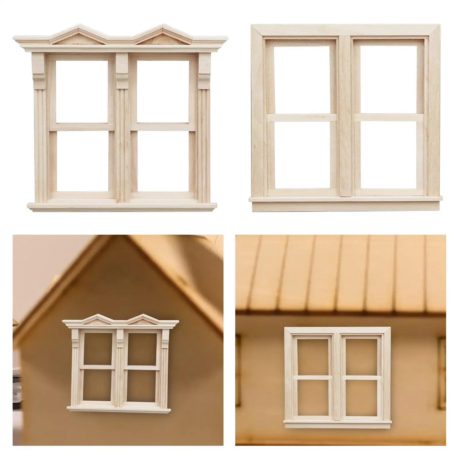 Miniature Window Frame Model Dollhouse Miniature Wooden Window for Kitchen