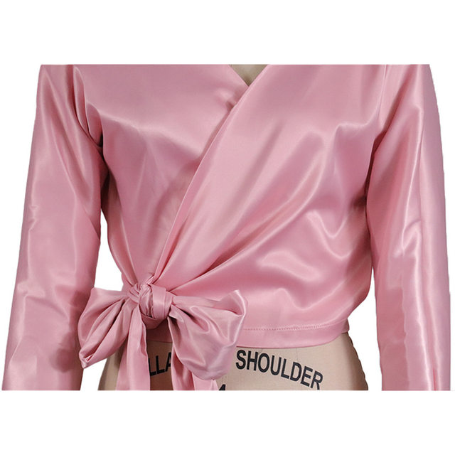 Shine Blouses Women Lace Up Bow Shiny Wrap Long Sleeves Bare Shoulder  Spring Elegant Fashion Ladies Modest Classy Party Bluas - AliExpress