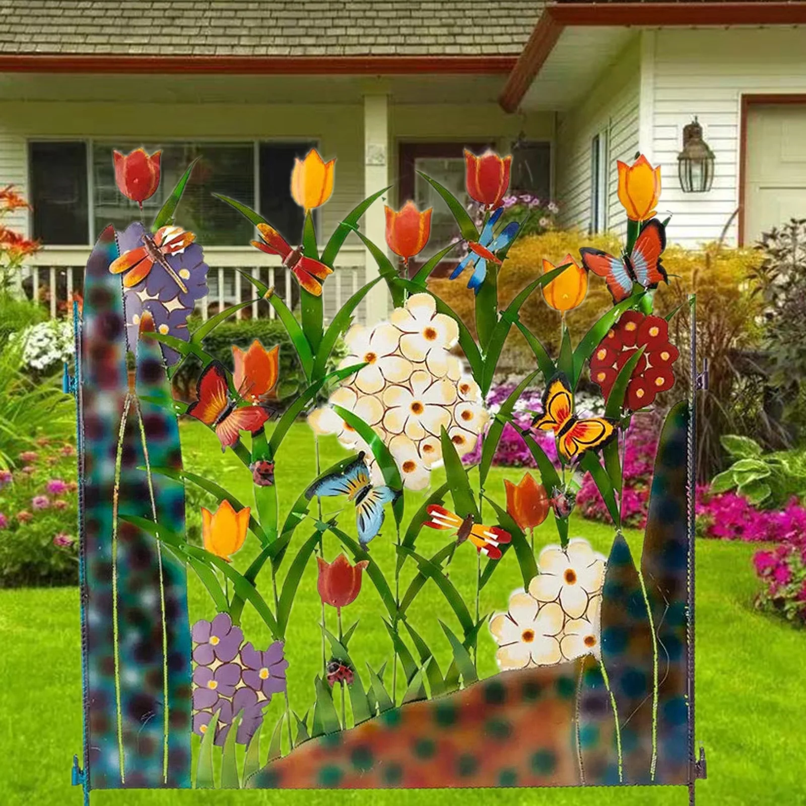 Fencing Panel with Grass Flowers Wrought Iron Guardrail Outdoor Decorative patio and garden DIY Walkways