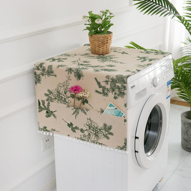 Christmas Tree Elk Deer Linen Washing Machine Cover ball Tassel  Refrigerator Cloth Red Black Plaid Microwave ovens Dust Cover