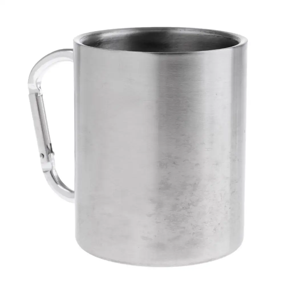 Stainless Steel Double Walled Mug with Carabiner Handle - Portable Climbing,
