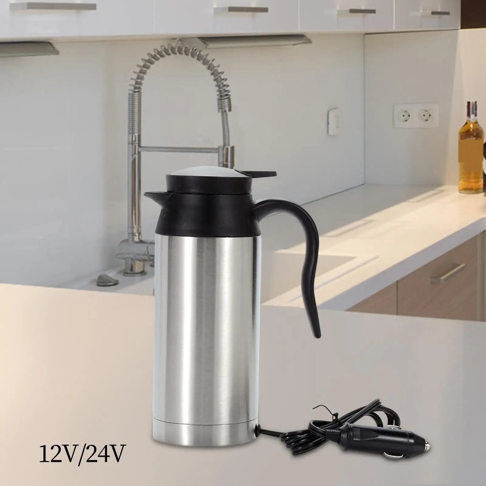 Portable 750ml Stainless Steel Electric Car Kettle Heating Cup Easily Clean ,Good Sealing Performance to Keep Water Warm