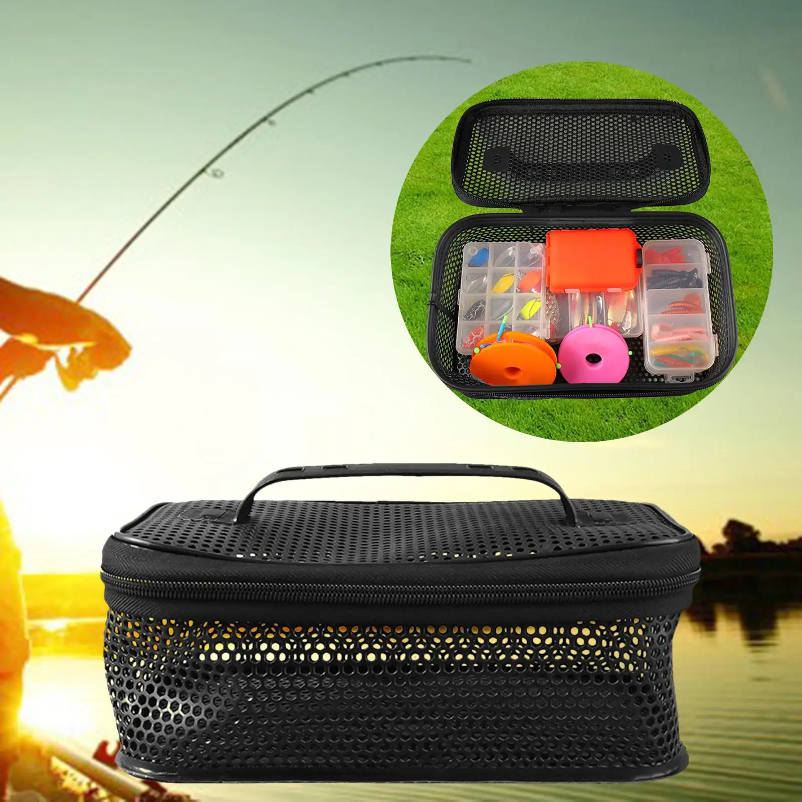 Mesh Lure Jigs Pouch Practical Outdoor Fishing Accessories Durable Wear Resistant Mesh Fishing Bait Handbag Tackle Carry Case