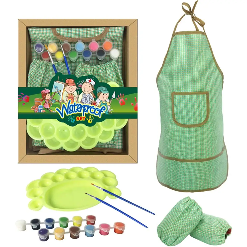 Set of Apron Oversleeve Palette Oil Paints Brush Kits Craft Art Drawing Toys