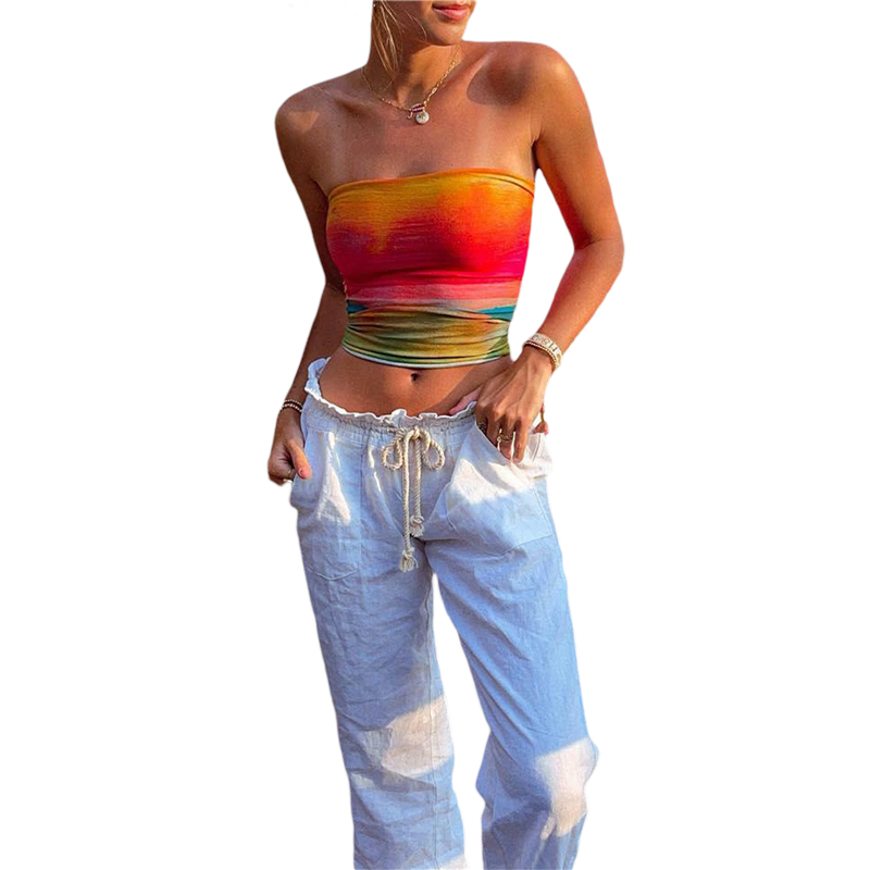 Ootddress Tie Dye Tube Top y2k Aesthetic Clothes Women Summer Off Shouder Strapless Sleeveless Bandeau 2000s Vest Streetwear