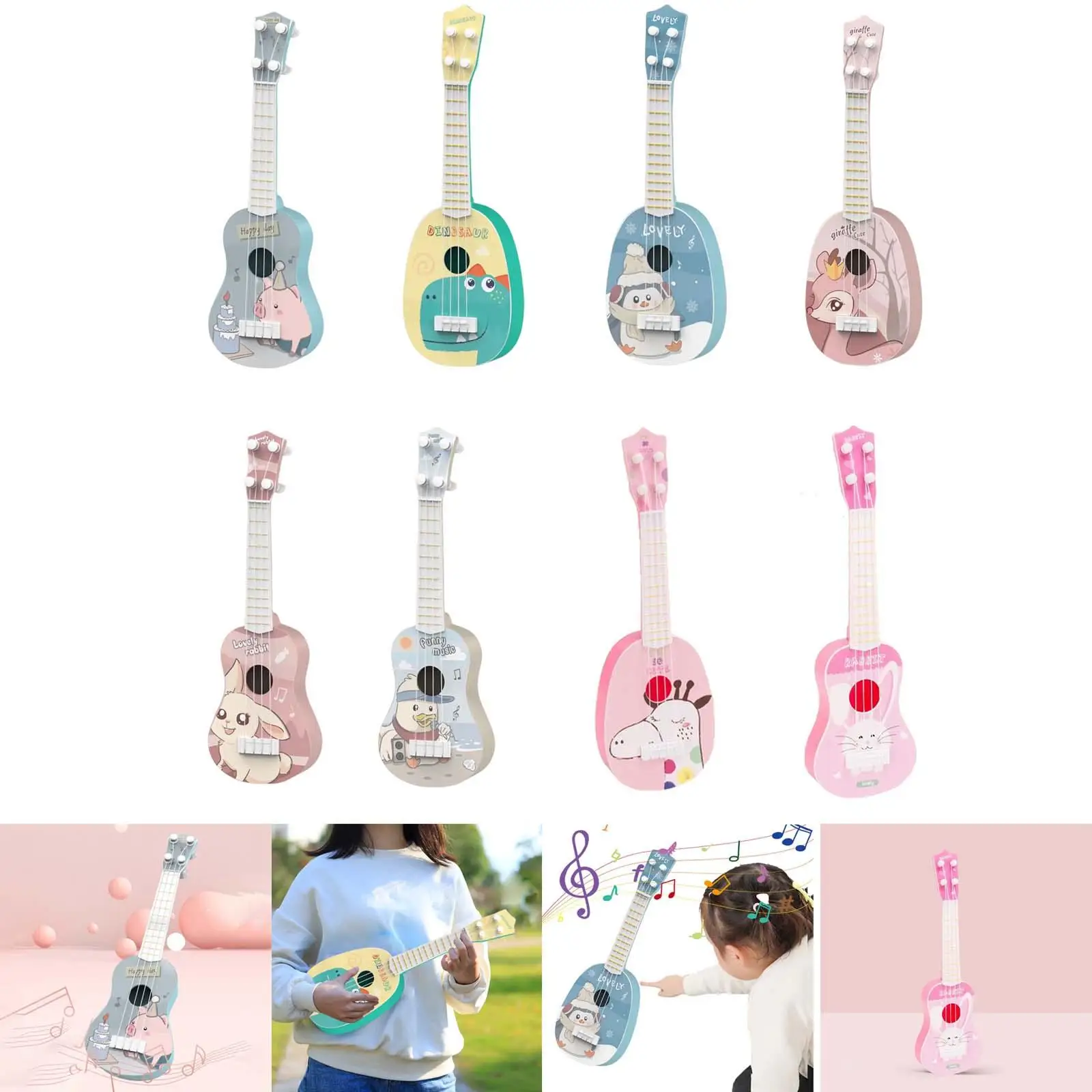 Portable Kids Ukulele Toys Learning Education Toy with 4 String Musical Instrument Toy for Toddlers Kids Beginner Birthday Gifts
