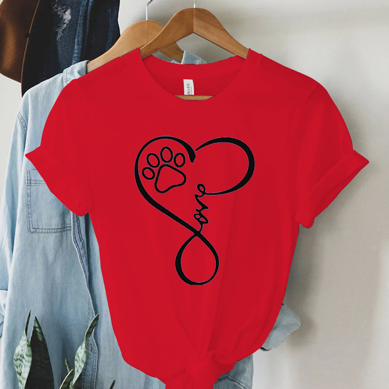 T-shirt manches courtes pour femmes, vêtements d'été, joli dessin animé patte de chien, amour, cœur, imprimé graphique, ample, fille, Y2k, Love Heart532_voghion.com