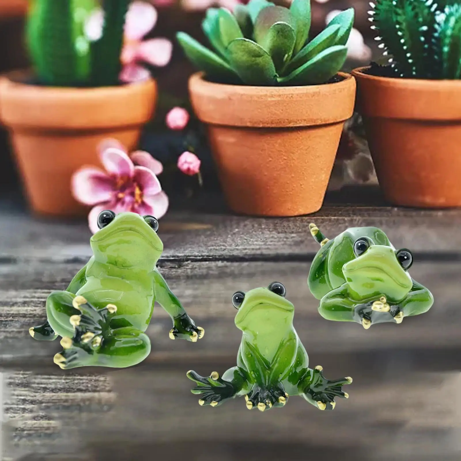 3x Frog Figurines Animal Sculpture Ornament for Office Table Patio Restaurant Decoration