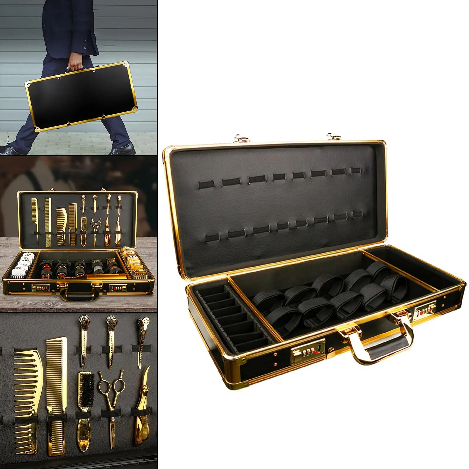 Barber Carrying Case Scissors Suitcase with Password Lock Organizer for Trimmers Combs Travel