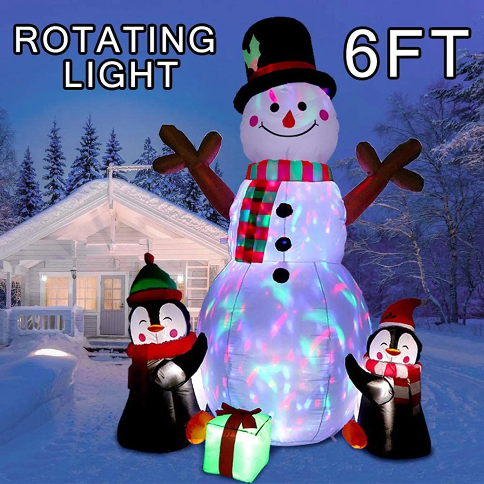 1.8 Meters Inflatable Snowman with Rotating Light Ornament Model for Party Yard Festival Backyard Decoration