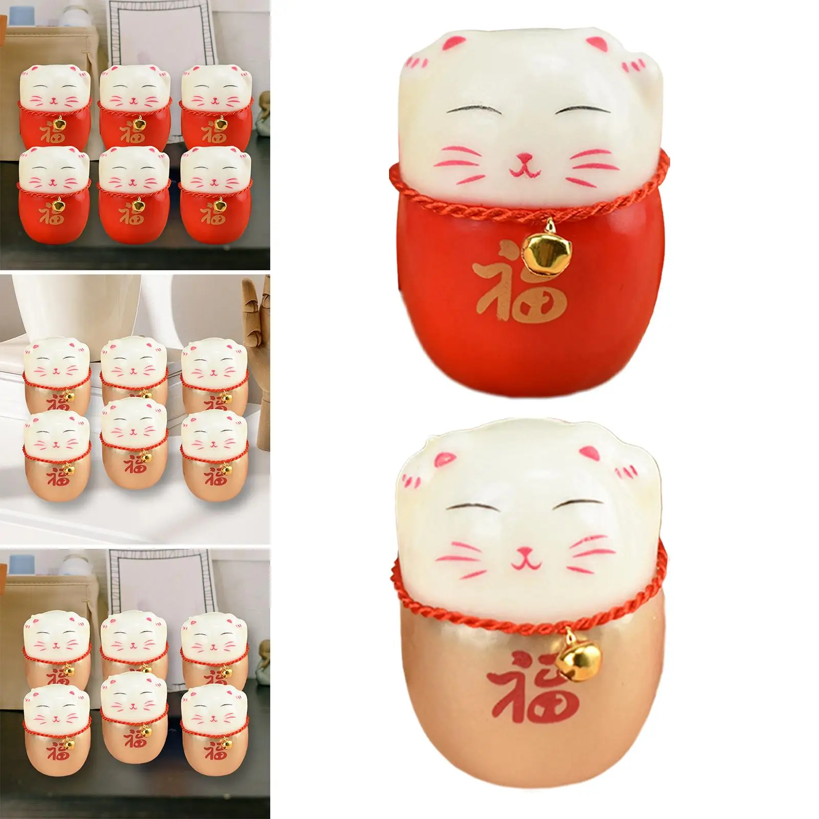 6Pcs Lucky Cat Figurine Sculpture Statue Collectible for Home Tabletop Living Room Decoration