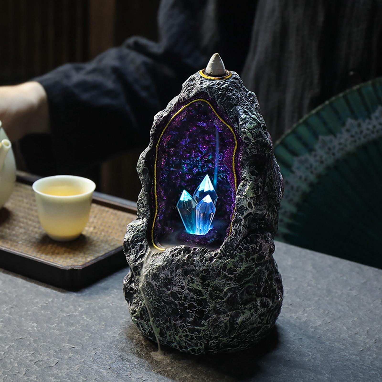 Backflow Incense Burner Incense Cones Holder LED Lights Fountain for Desktop