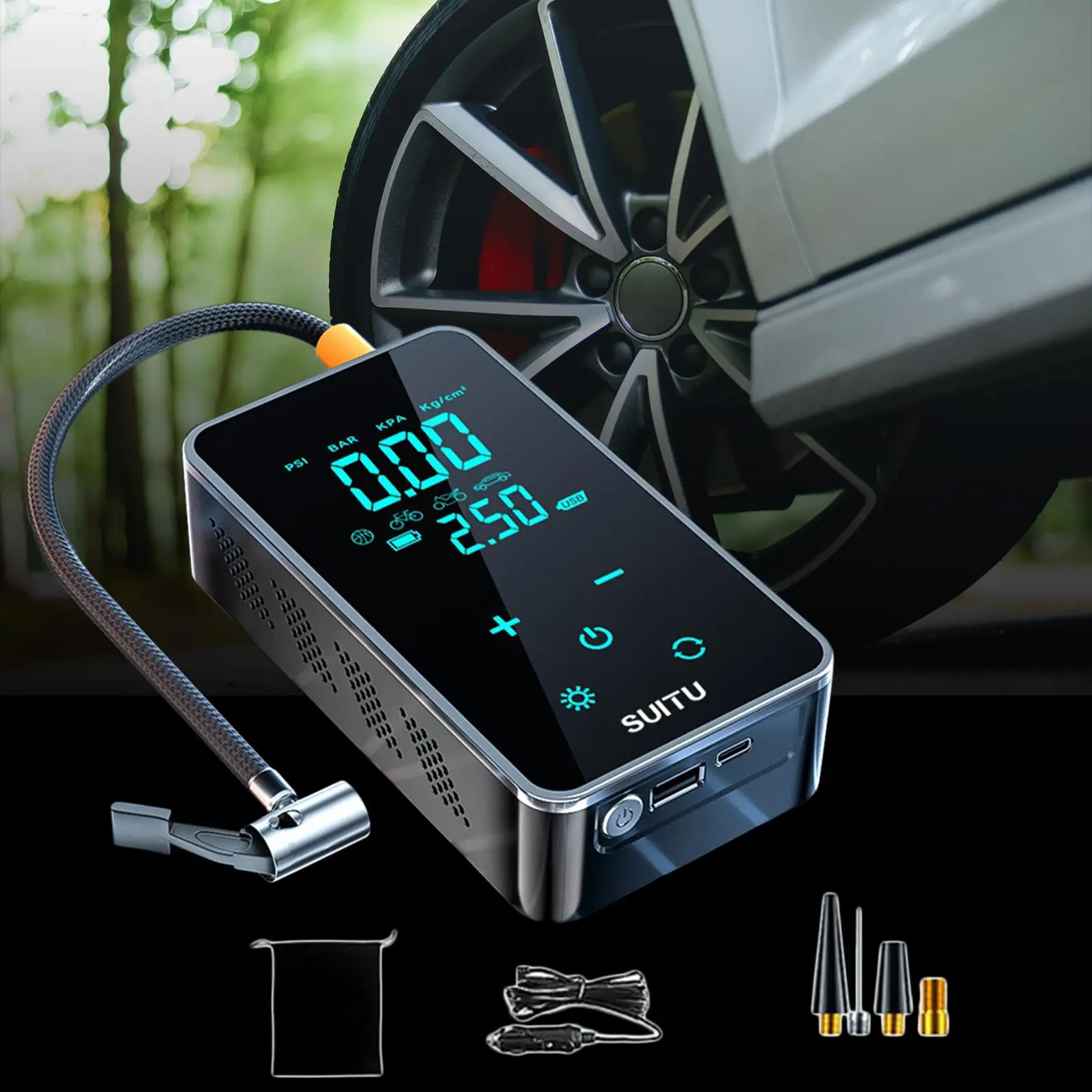 Tire Pump LED Illumination Electrical Mini Car 7.4V Corded Air Compressor