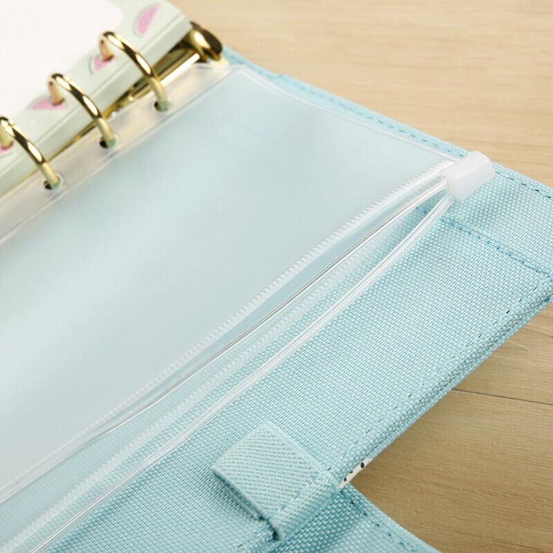 Detailed view of 6-hole punch binder pouch