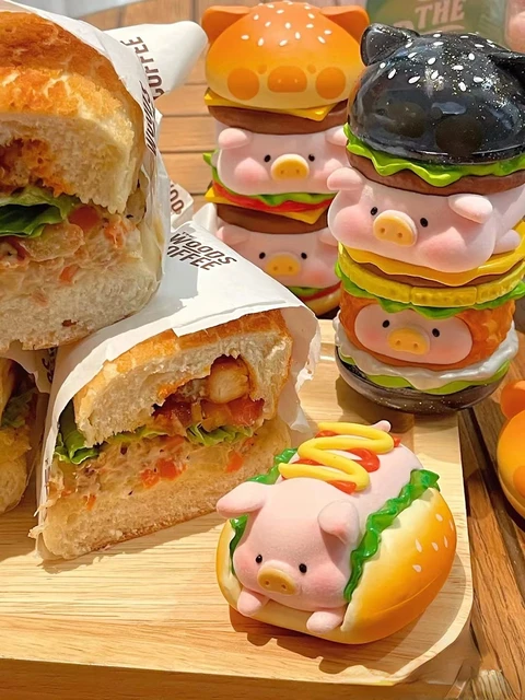 COMA LULU-The Piggy Hotdog Figuras, Salsicha, Sanduíche, Porco