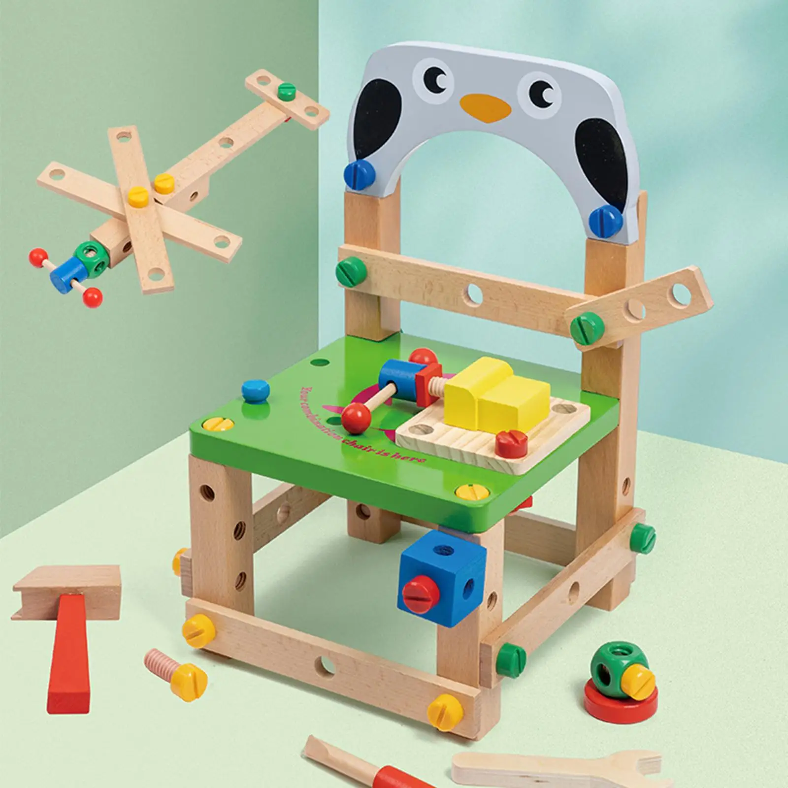 Creativity Build Your Chair Imagination Toy Set Learning Toy DIY Wooden Multifunctional Chair for Toddlers Children Kids