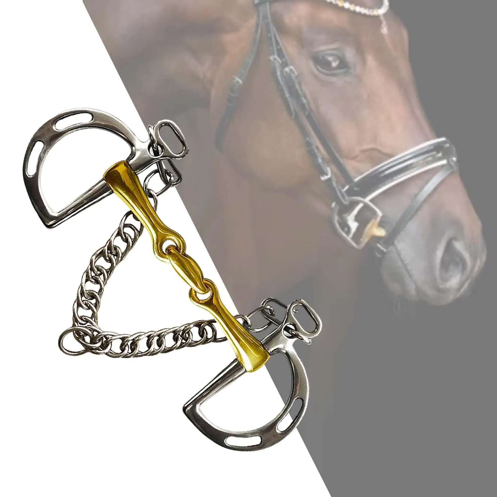 Horse Bit , Copper Mouth Horse Gag Bit with Curb Hook Chain, Copper Roller Cheek Harness, for