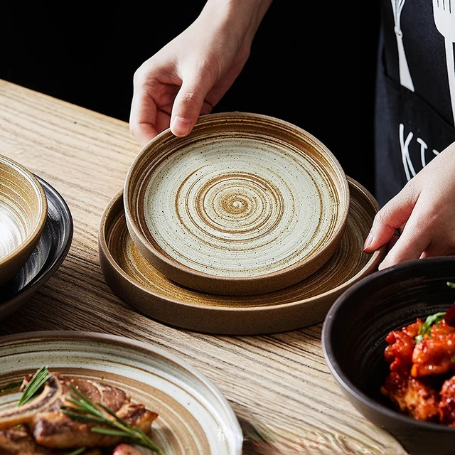 和風セラミック皿クリエイティブレトロ粗陶器食事ボウル皿手作り板家庭用魚プレートステーキプレート - AliExpress