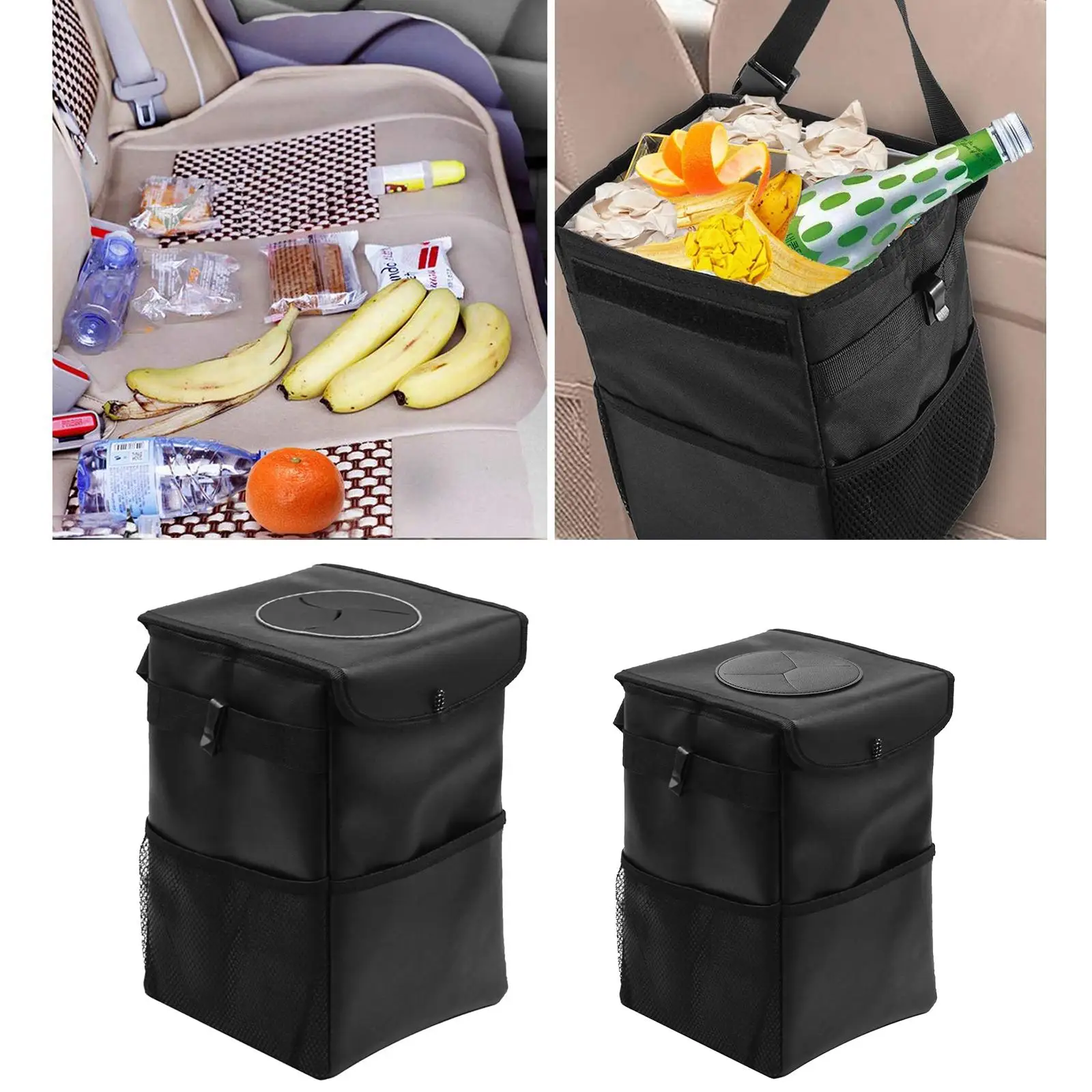 Car Trash Can, Waterproof Auto Garbage Bag, Car Trash Can with Lid,  Car Storage Bag, Auto Garbage Bag Hanging (Black)